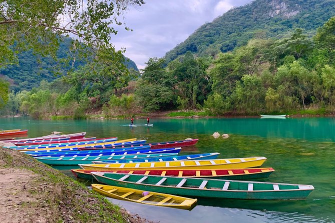Tamul waterfall and water cave on a wooden canoe - Paddling the Tampaón River in a wooden canoe